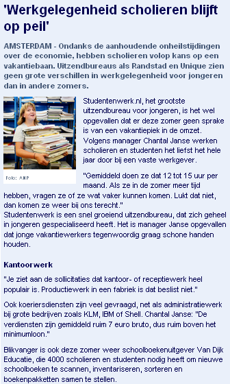 Vakantiewerk scholieren